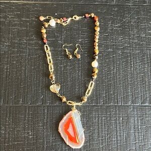 Elegant Stainless and Tiger eye Necklace Set